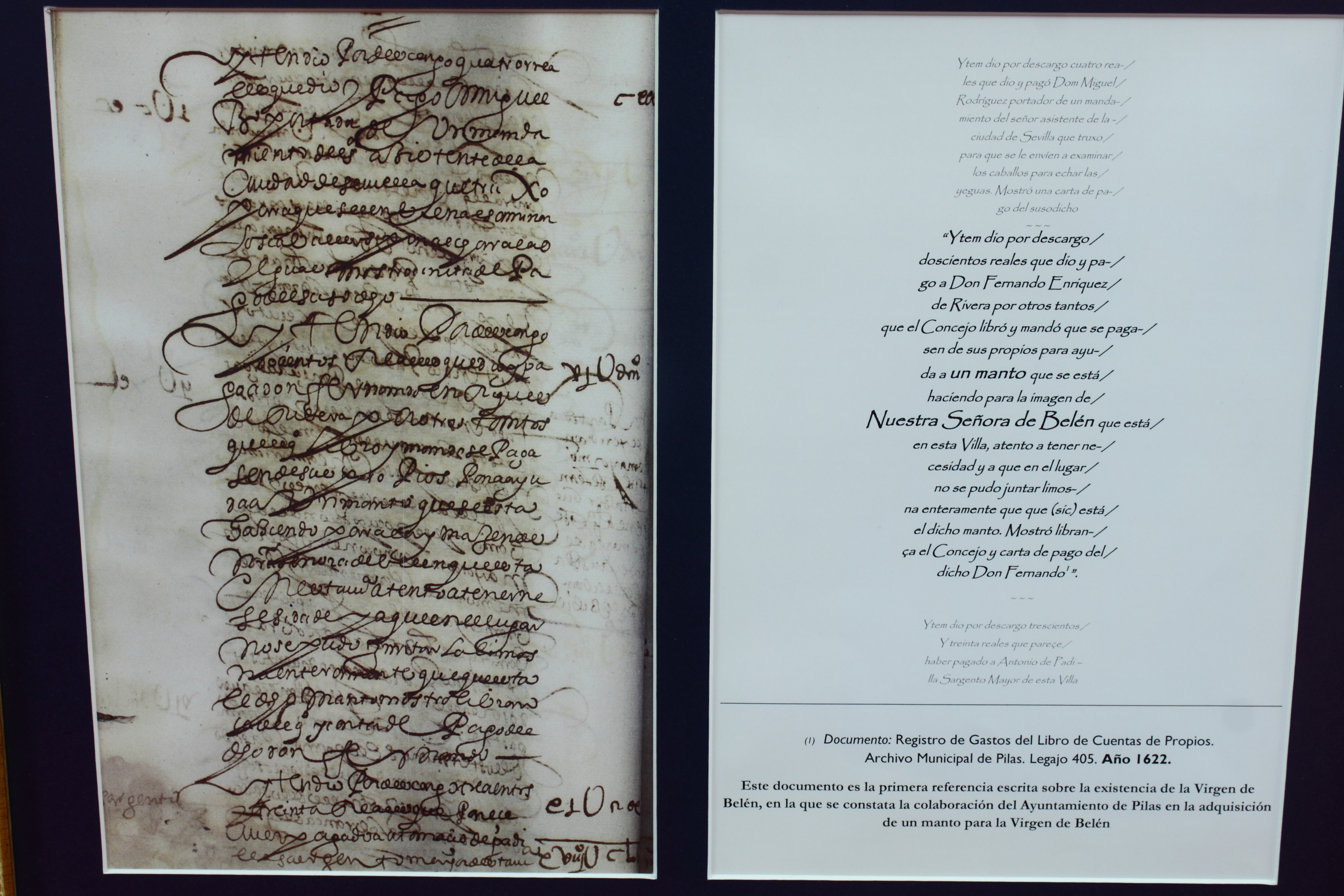 Documento original y transcripción del documento de compra del manto. 