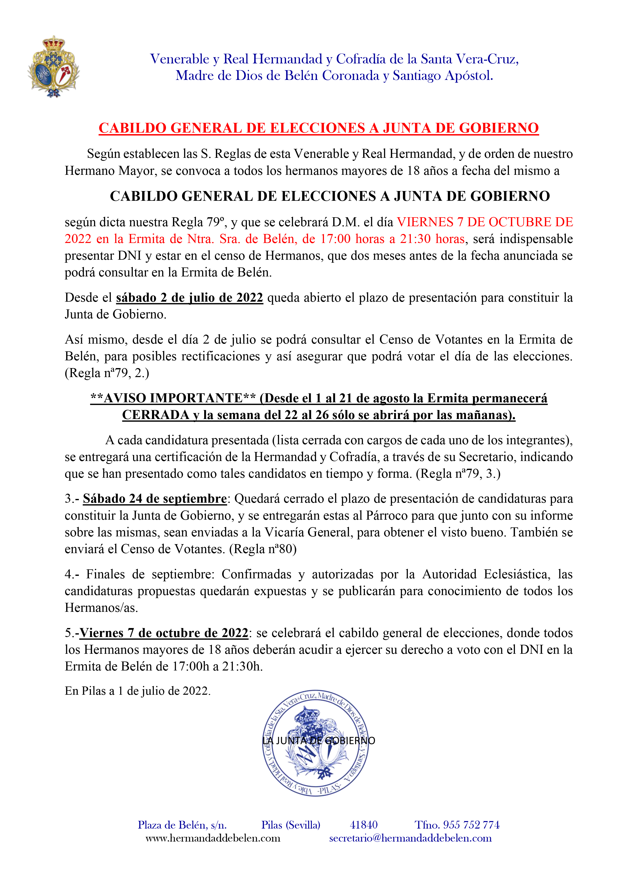 CONVOCATORIA ELECCIONES 2022